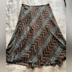 Y2K Blue Brown Paisley Pull On Midi Skirt 10 Fairycore Boho Bratz Whimsical Chic